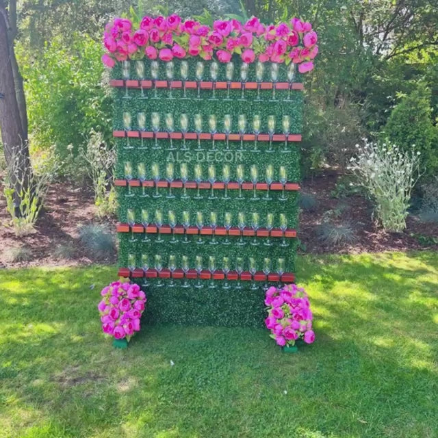 Elegance in Bloom: Champagne Wall with Pink Flowers Hire
