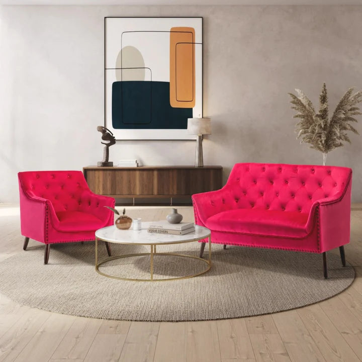 Velvet Pink Franca 2 + 1 Seat Sofa Set Rental