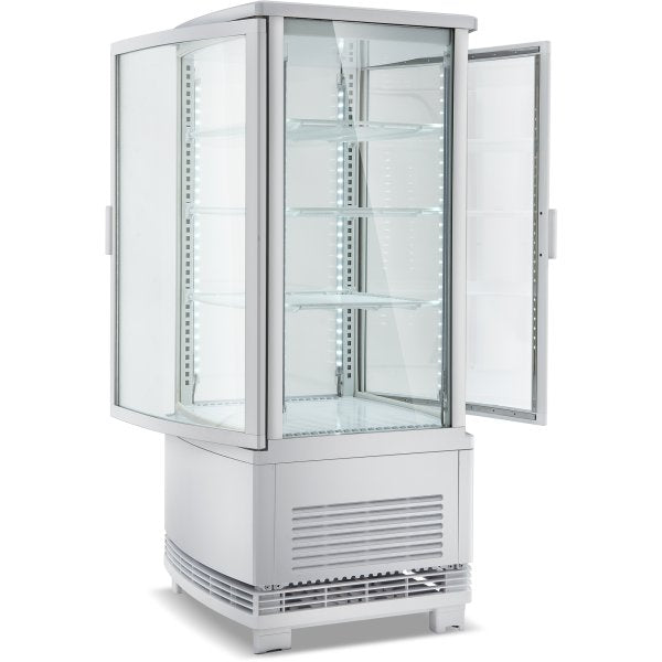 Countertop Display Fridge 98 litres 4 shelves White 2 curved doors front & back Hire