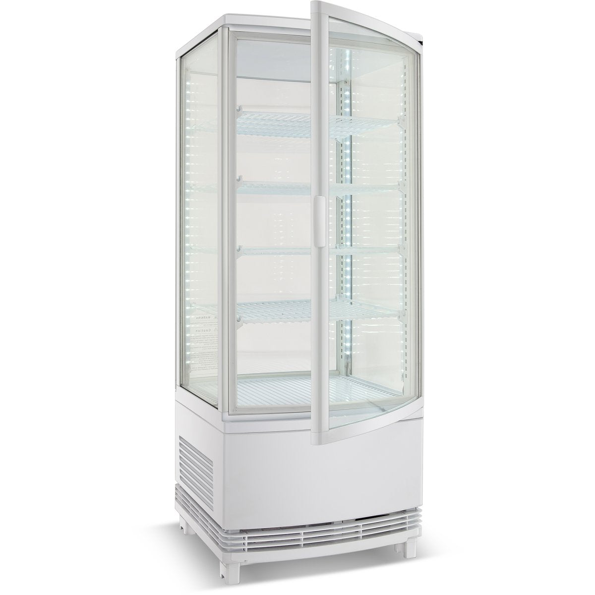 Countertop Display Fridge 98 litres 4 shelves White 2 curved doors front & back Hire
