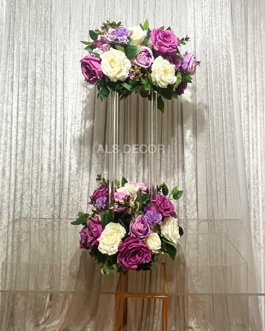 Acrylic stand with silk artificial flowers hire