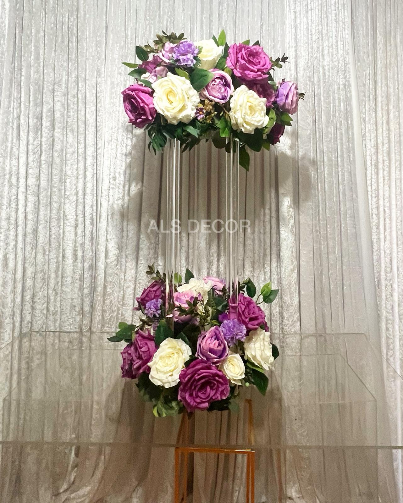 Acrylic stand with silk artificial flowers hire