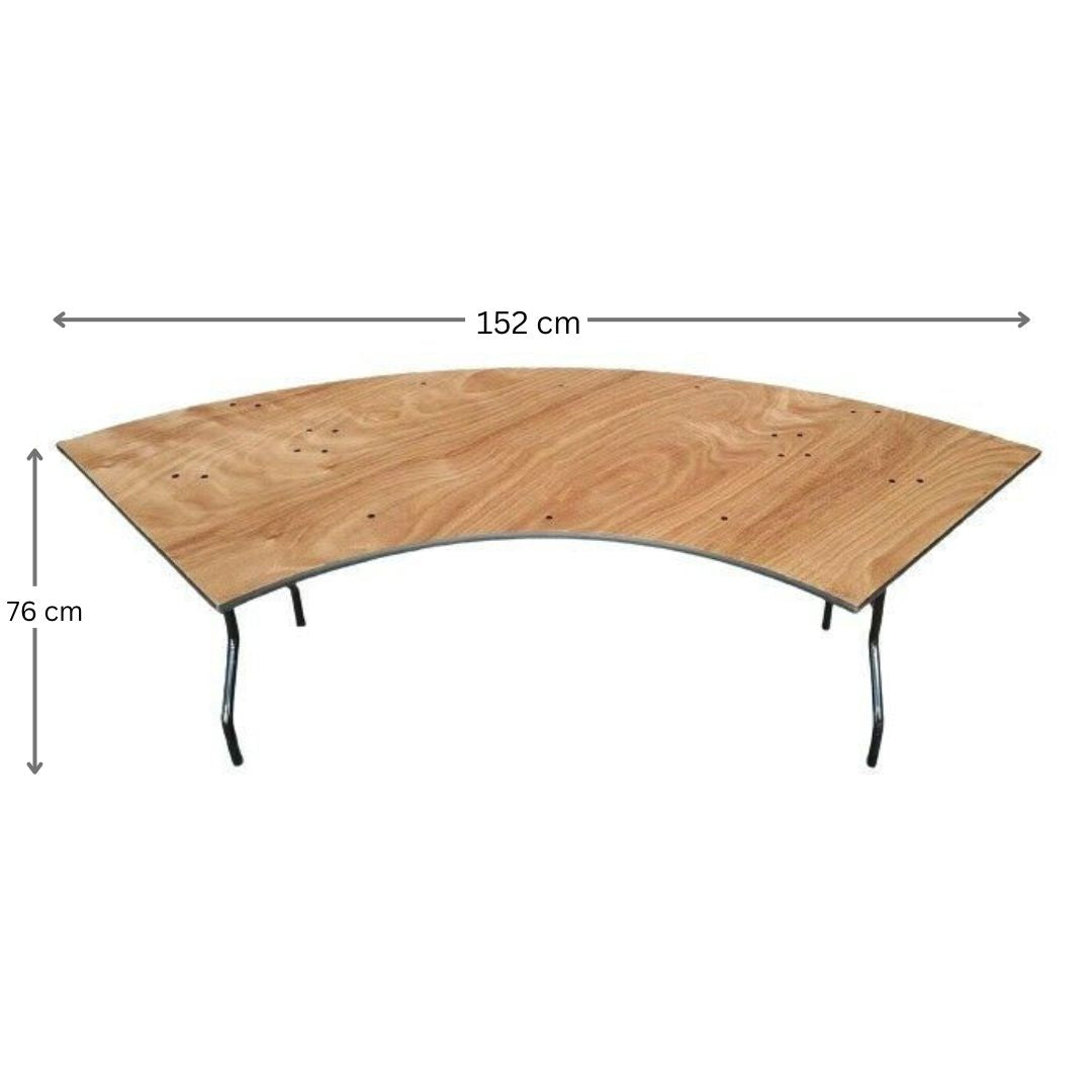 5ft Crescent Wooden Trestle Table Hire