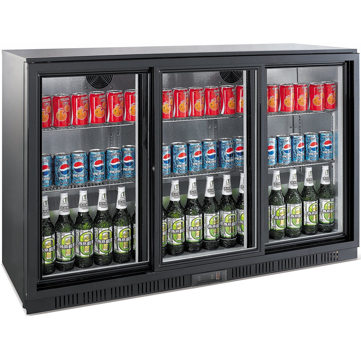 Back bar cooler 3 hinged doors 312 litres Black Rental