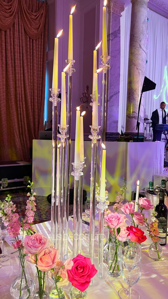 Elegant Acrylic Candelabra Centerpiece - Tall Candlestick Holder for Hire