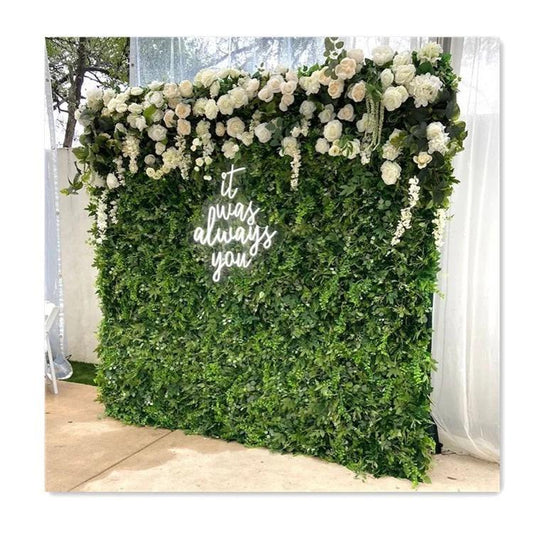 Enchanted Garden Grass Wall Backdrop with Vibrant Flowers