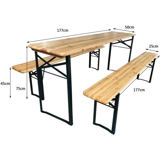 Three Piece Foldable Beer Table and Bench Set, Wooden Outdoor Garden Furniture Rental