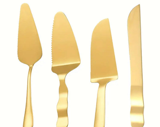 Wedding Cake Knife And Server Set, perfect for wedding cake cutting Gold Hire-rental