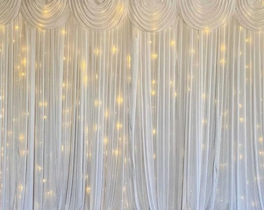 Enchanting Rental Fairy Lights White Curtain Backdrop - Create Magical Ambiance!