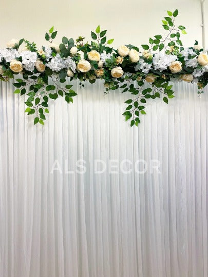 Elegant Rental White Backdrop Curtain with Arch Flower for Stunning Decor