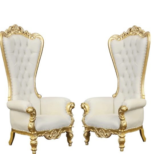 Regal Christmas Throne Chairs for Hire: Red and Gold Elegance