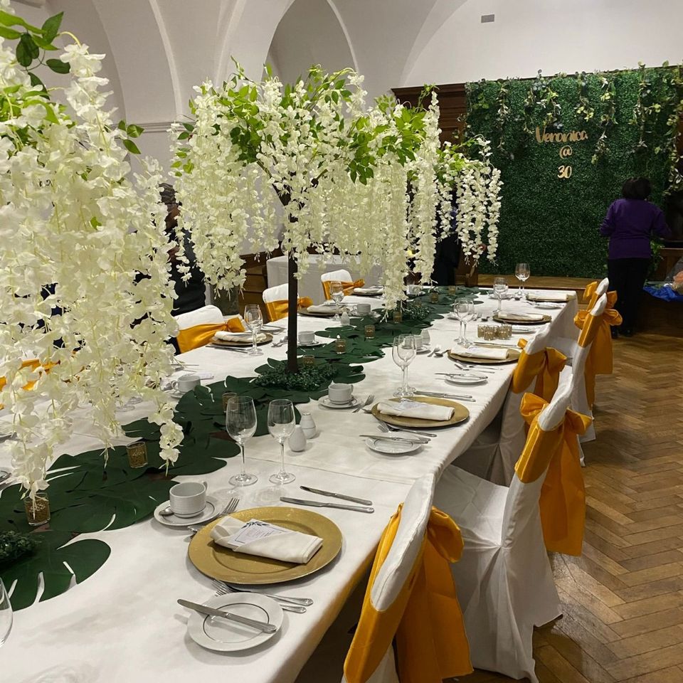 Enchanting White Wisteria Vine Wedding Centerpieces Tree Rental