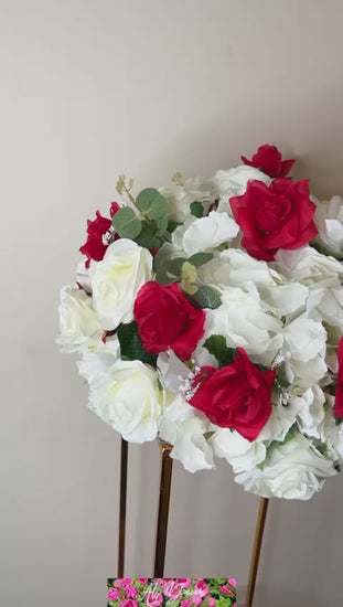 Elegant Gold Geometric Wedding Stand with Custom Flower Arrangement - Rental Service