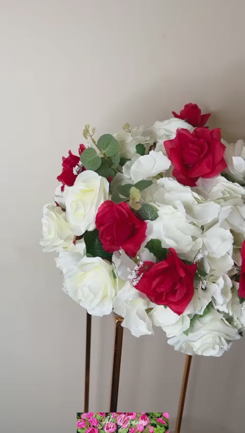 Elegant Gold Geometric Wedding Stand with Custom Flower Arrangement - Rental Service