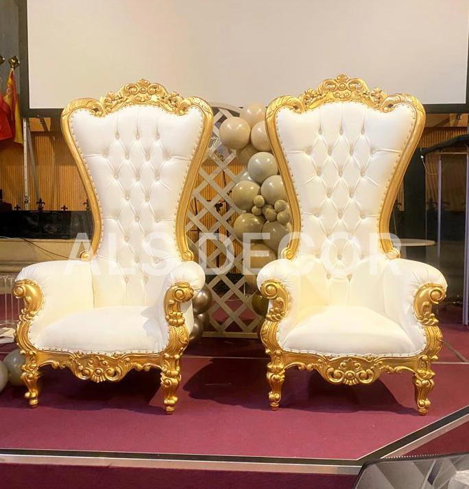 Regal Christmas Throne Chairs for Hire: Red and Gold Elegance