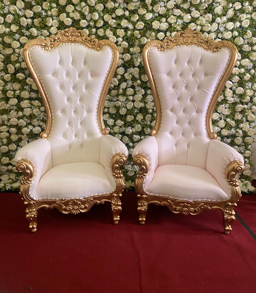 Regal Christmas Throne Chairs for Hire: Red and Gold Elegance
