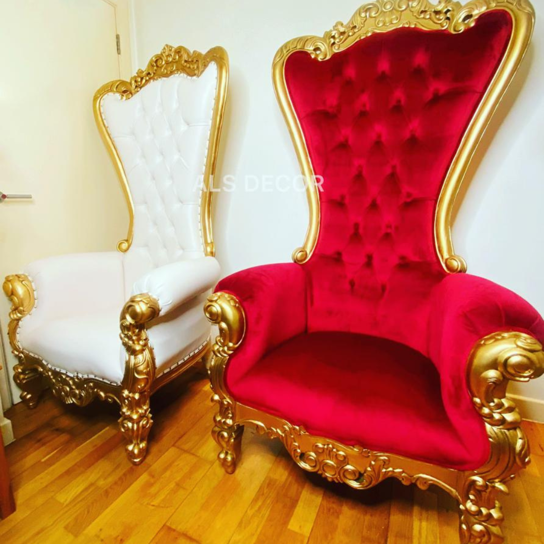 Regal Christmas Throne Chairs for Hire: Red and Gold Elegance