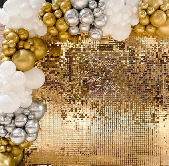 Hire Glamourous Gold Sequin Backdrop - Perfect for Party Rentals and Special Occasions!
