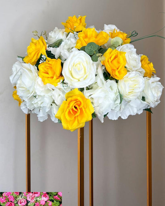 Elegant Gold Geometric Wedding Stand with Custom Flower Arrangement - Rental Service