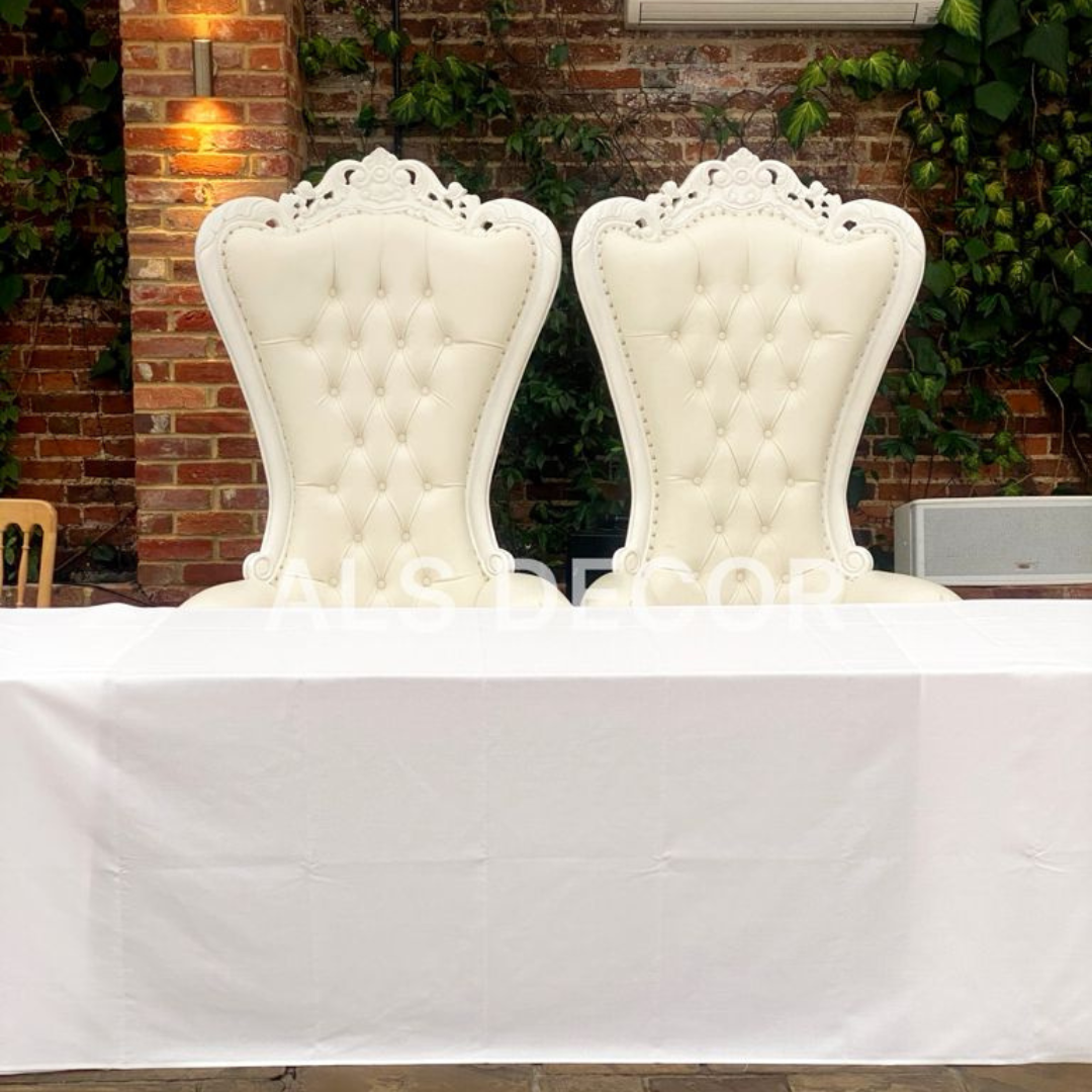 Regal Duo: Two White Throne Chairs Rental