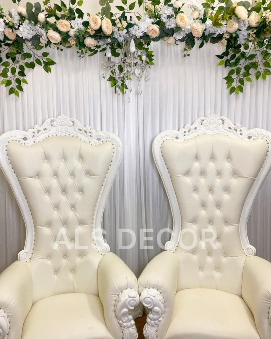 Regal Duo: Two White Throne Chairs Rental