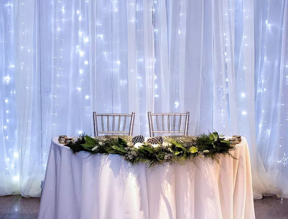 Hire Ethereal Starlight: Captivating White Curtain Backdrop for Special Events