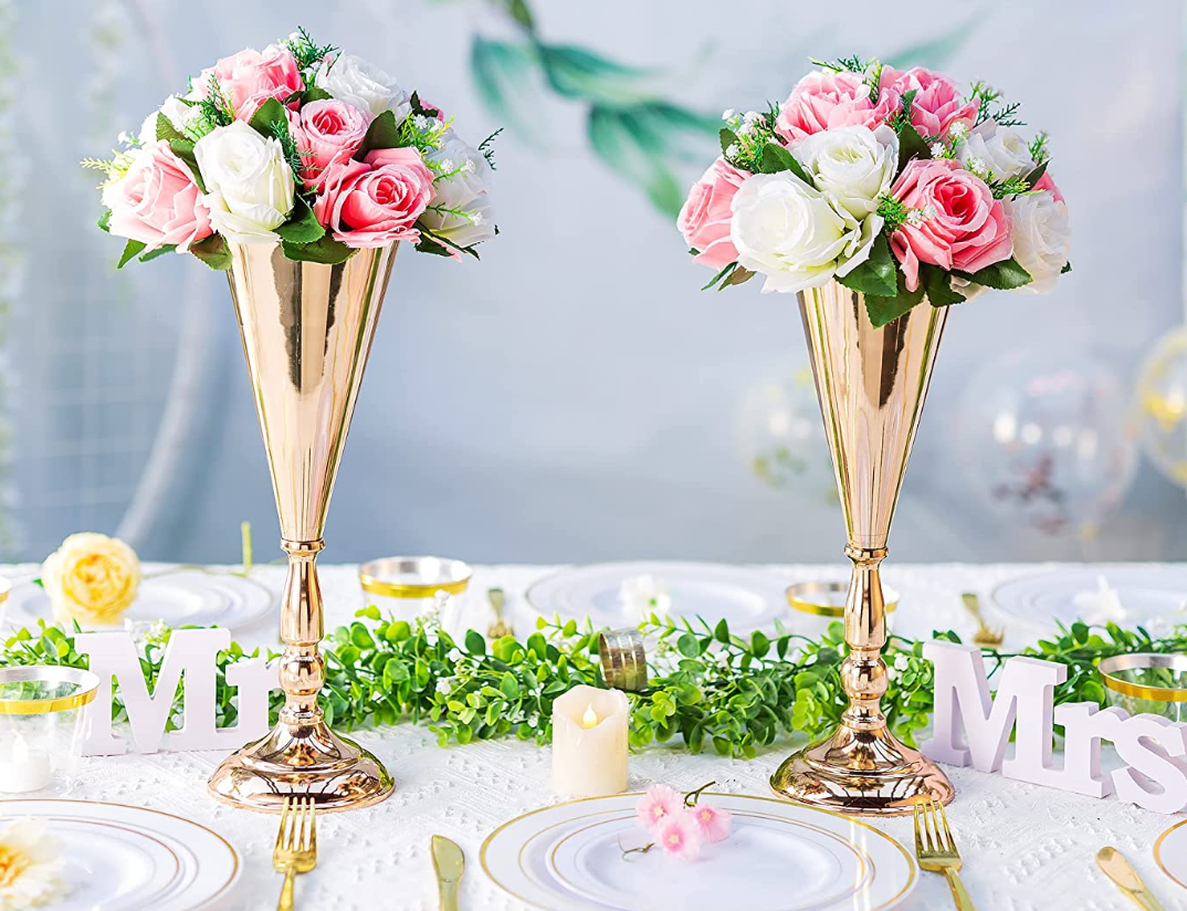 Elegant Gold Metal Curvy Trumpet Centerpieces Hire