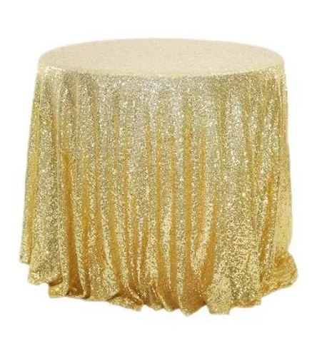 Shimmering Elegance: 6ft Gold Sequin Tablecloth for Hire